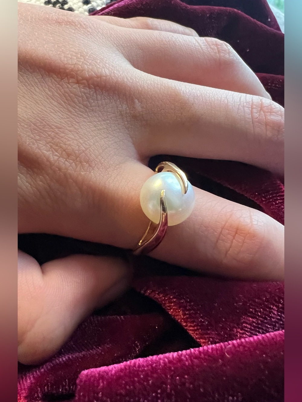 14K Gold 10mm Cultured Pearl Bypass Ring Size 6 Stamped "N@" 4g